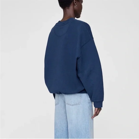 Anine Bing "Jaci" Washed Navy Black Paris Lettering Cotton Sweatshirt *Altered* - Picture 9 of 17